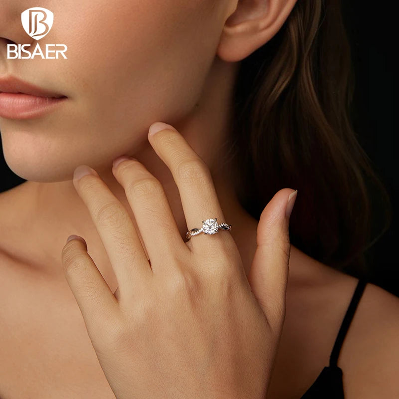 BISAER 1CT Moissanite Ring 925 Sterling Silver VVS1 EX Twisted Vine Diamond Eternal Love Band for Women Wedding Fine Jewelry
