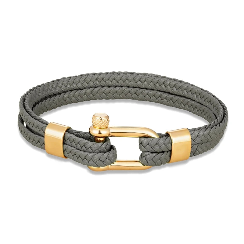MKENDN Navy Style Men U-shape Shackle Bracelet Woven Multilayer Leather Bracelets For Women Stainless Steel Sport Buckle