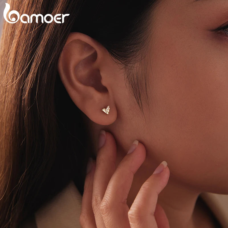 BAMOER 925 Sterling Silber Mini Gold Herz Ohrstecker mit Zirkonia-Besatz, hypoallergen, für Damen, zeitloses Schmuckgeschenk