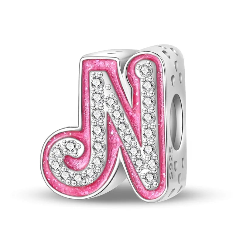925 Silver 26 Alphabet Pink Princess Letters Charms Bead Fit Pandach 925 Original Bracelet DIY Anniversary Birthday Jewelry Gift