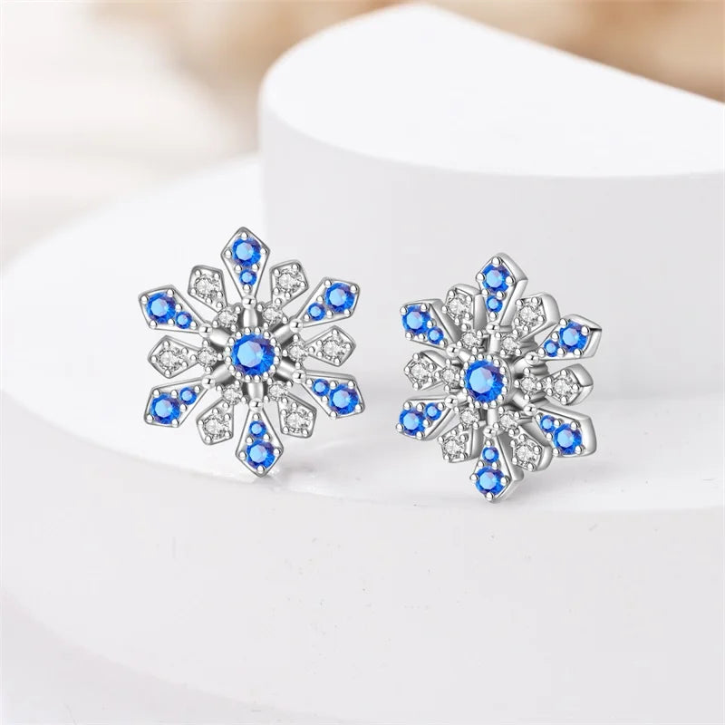 Winter Earrings 925 Silver Star Shining Romantic Snowflake Stud Earrings For Women Engagement Birthday Proluxy Fine Jewelry Gift