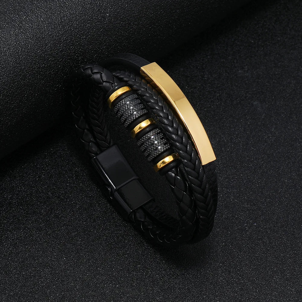 Trendy Leather Bracelets Men Stainless Steel Multilayer Braided Rope Bracelets For Male Bracelets Jewelry Pulsera Hombre