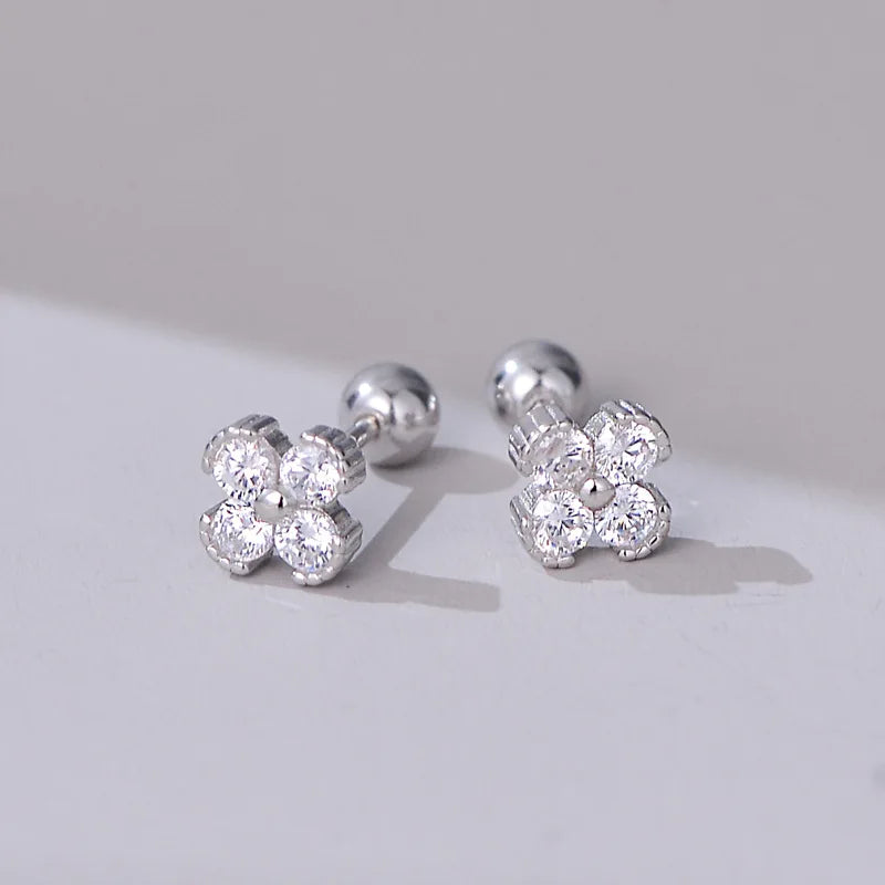 925 Sterling Silver Shiny Colored Zircon Flower Stud Earrings for Women Exquisite Jewelry Bijoux Accessories
