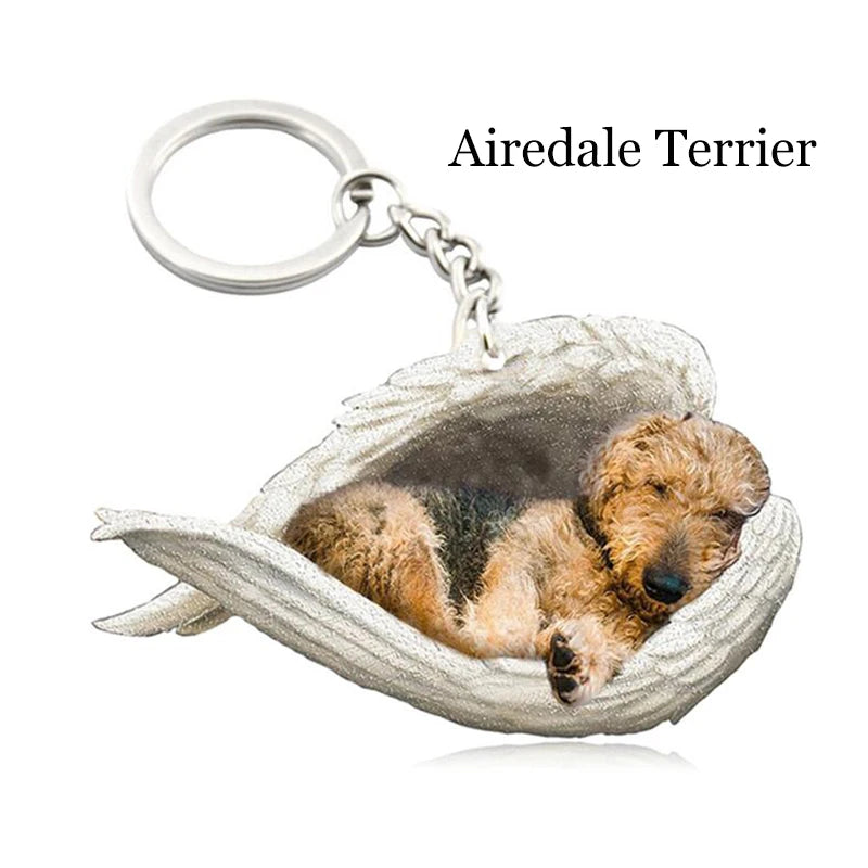 100 Style Cut Dog Sleeping Angel Pendant Bag Keychain Car Keychain Keyring Animal Pet Jewelry Boyfriend Girls Gift Accessories