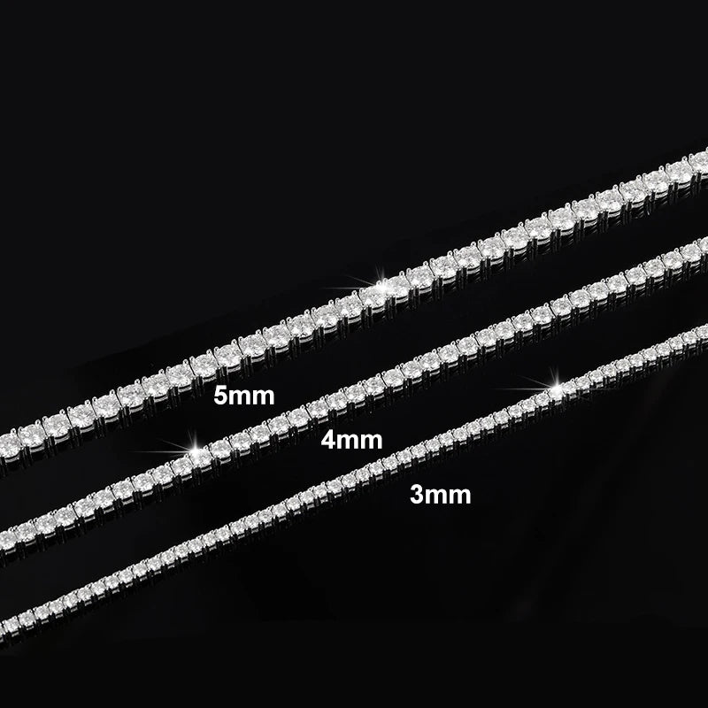NeeTim 3/4/5mm Moissanite Tennis Necklace for Women Man S925 Silver with 18k Gold Plated Neck Chains Trendy Hiphop Party Jewelry