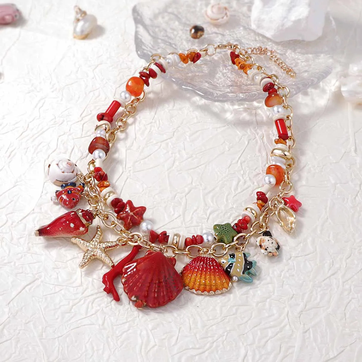 Ocean Vacation Style Creative Design Scallop Conch Pendant Double-layer Necklace