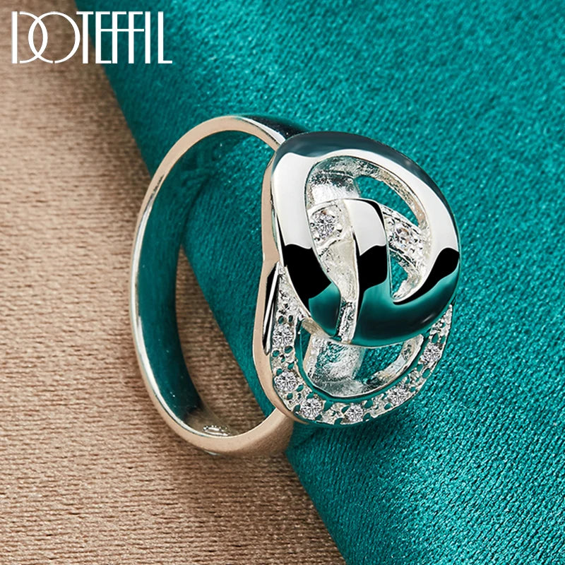 DOTEFFIL 925 Sterling Silver O Round AAA Zircon Ring For Woman Wedding Engagement Charm Party Jewelry