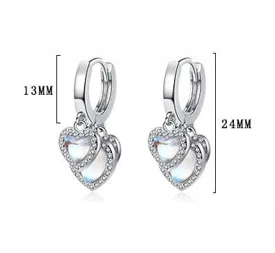 925 Sterling Silver Luxury Zircon Ear Buckle Heart Moonstone Tassels Hoop Earring for Women Engagement Fine Jewelry Aros Huggies