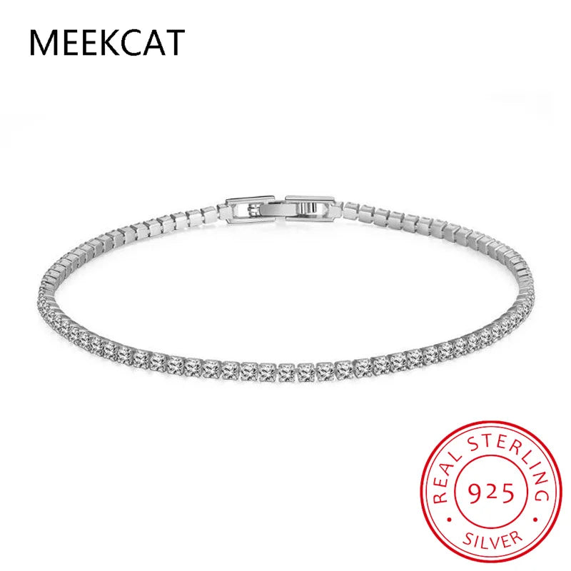 Solid Pure Silver 15/16/17/18/19/20/21 cm Tennis Bracelet Pave 3 mm Round Black Jet Zircon Elegant Real 925 Jewelry For Women