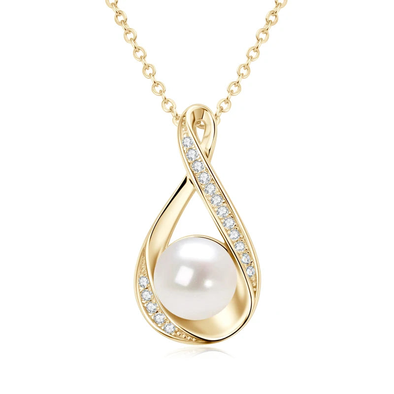 OXTAO Infinity Pendant Necklace 9mm Natural Freshwater Pearl Female Jewelry 925 Silver Moissanite Necklaces Wedding Gifts GRA