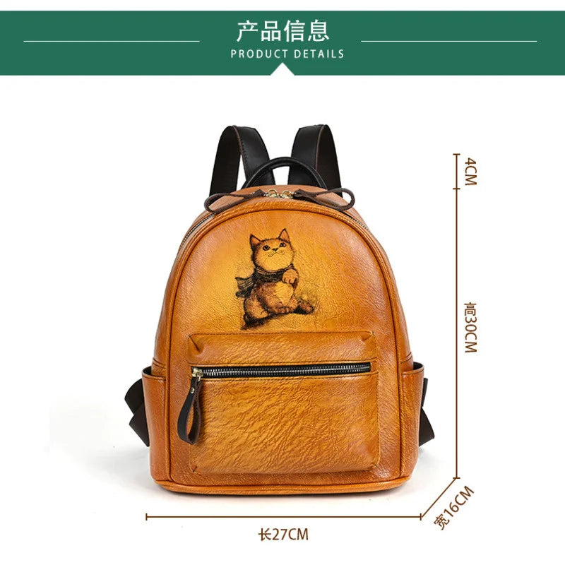 MOTAORA 2025 New Retro Backpacks For Women Bags Designer Hand-painted Genuine Leather Luxury Girls School Backpack Woman Bagpack