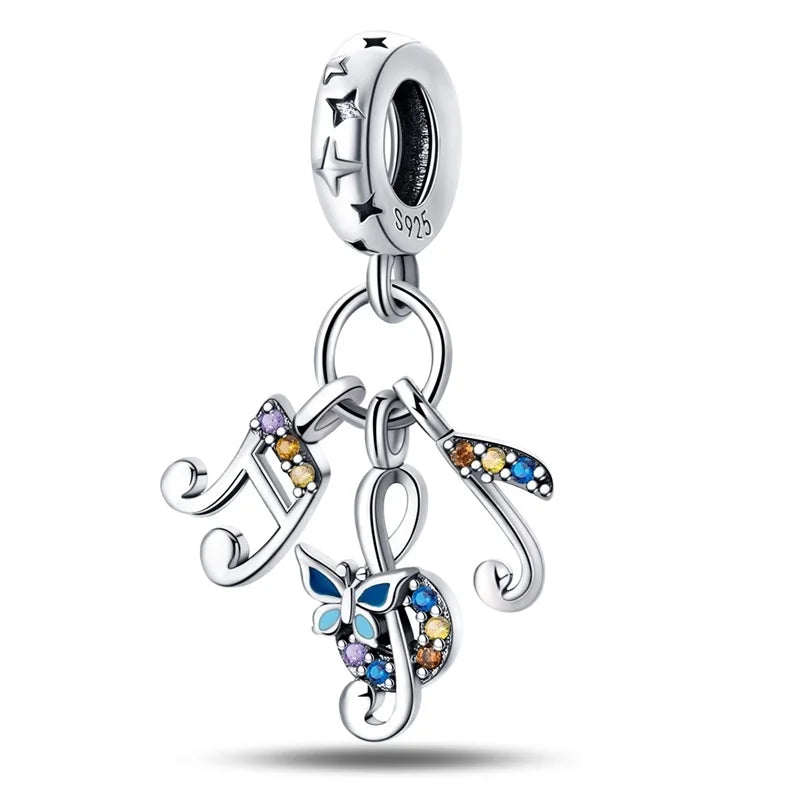 Romantic Music Charms Beads 925 Sterling Silver Piano Violin Red Guitar Punk Saxophone Pendants Fit Qikaola Bracelet DIY Jewelry