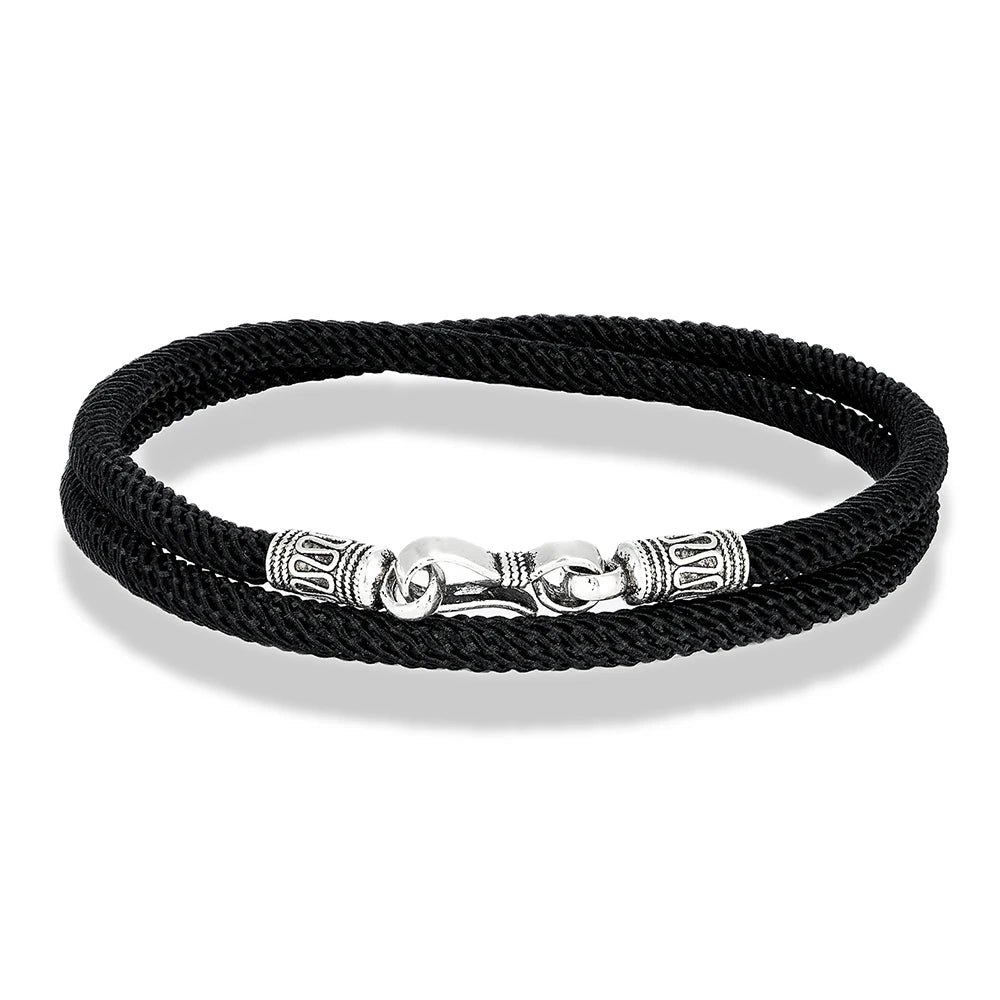 MKENDN Real S925 Sterling Silver Double Layer Rope Charm Bracelet For Women Classic Couple Fine Jewelry Minimalist Accessorie