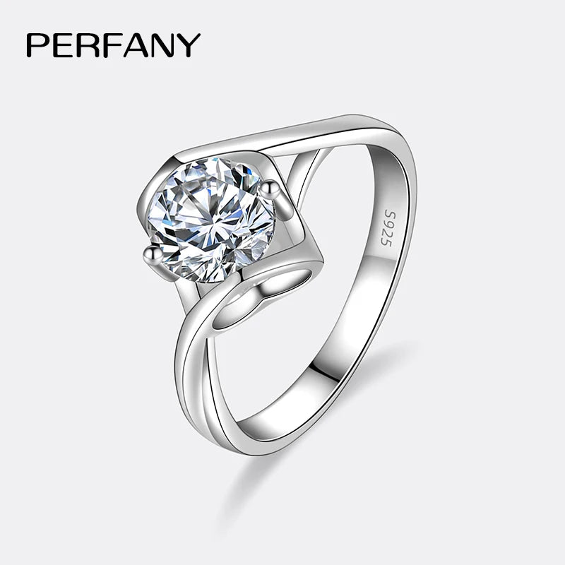 PERFANY 0.5/1CT Moissanite Engagement Ring for Women S925 Pure Silver Angel Kiss Laboratory Certified Diamond Wedding Jewelry - Madeinsea©