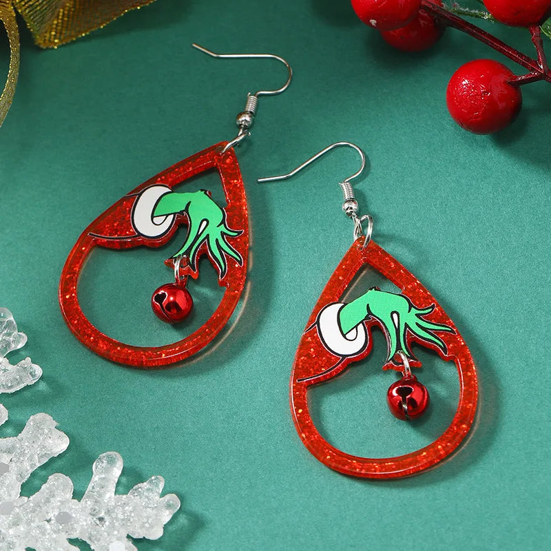 Hot Selling Acrylic Christmas Earrings For Women Green Hand Black Kitten Boots Pendant Sequin Glitter Earring New Year Jewelry