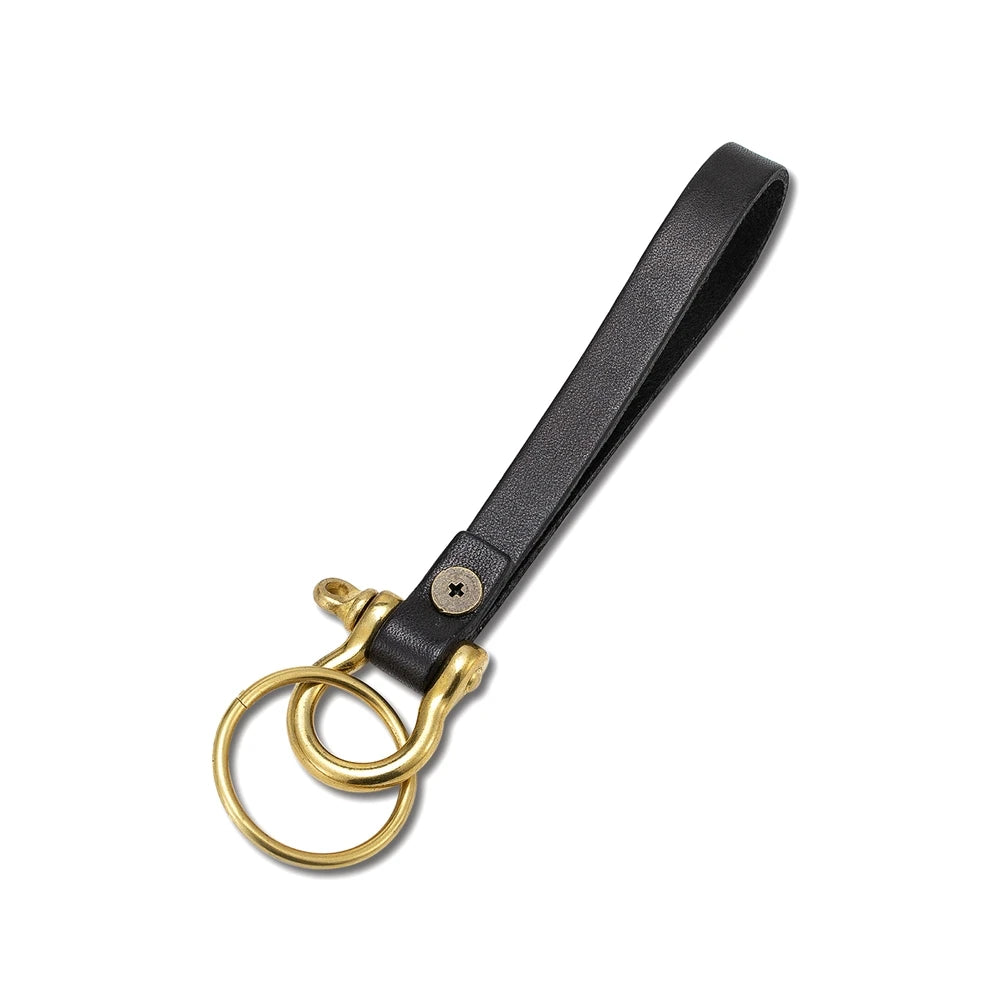 MKENDN Retro Solid Brass Carabiner Hook Nautical Horseshoe Shackle Genuine cow leather Strap Hholder keychain keyring FOB Gifts