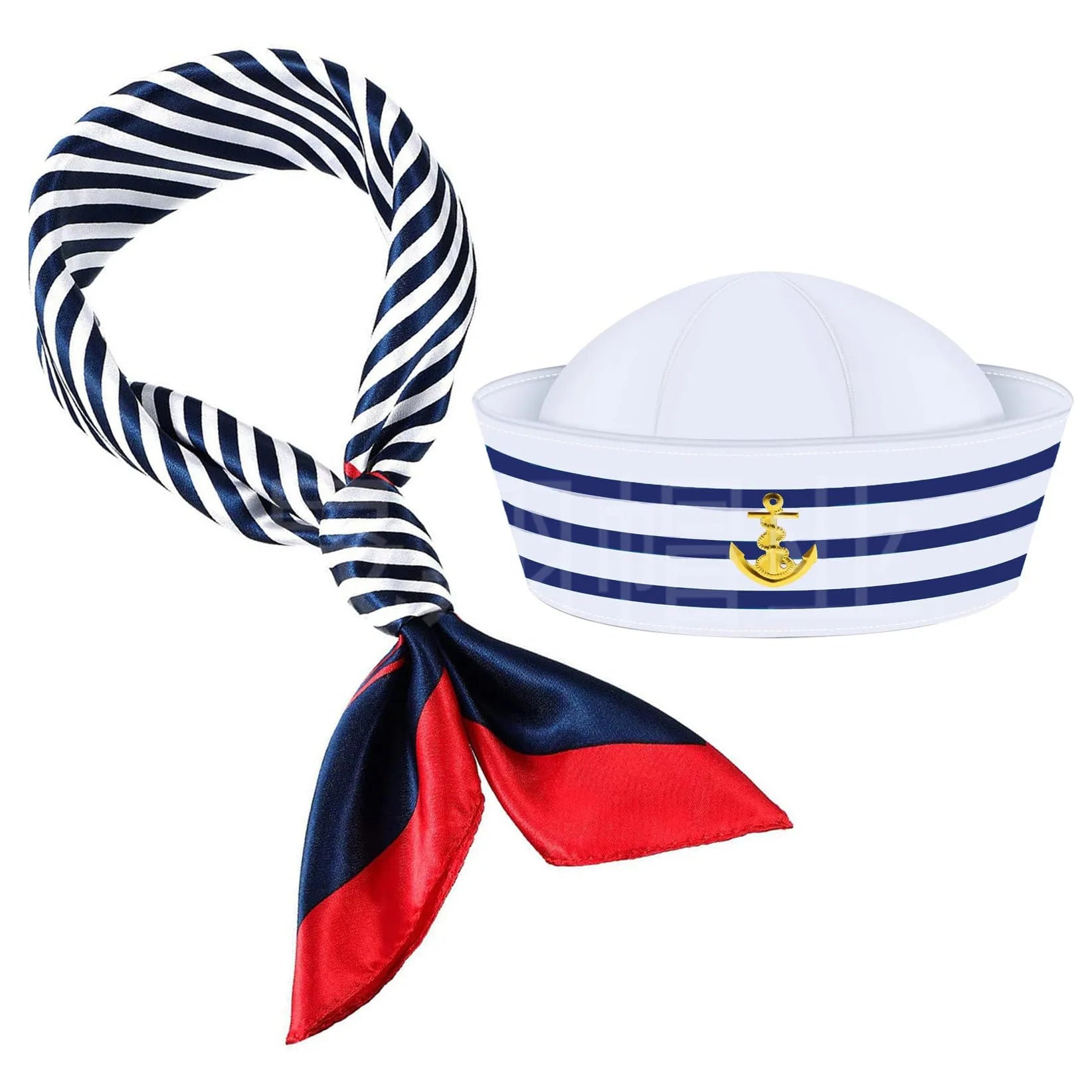 4pcs Cosplay Sailor Hat Scarf Tie Holiday Party Makeup Clothing Accessories Cosplay Adjustable Velcro Captain Navy Hat Set