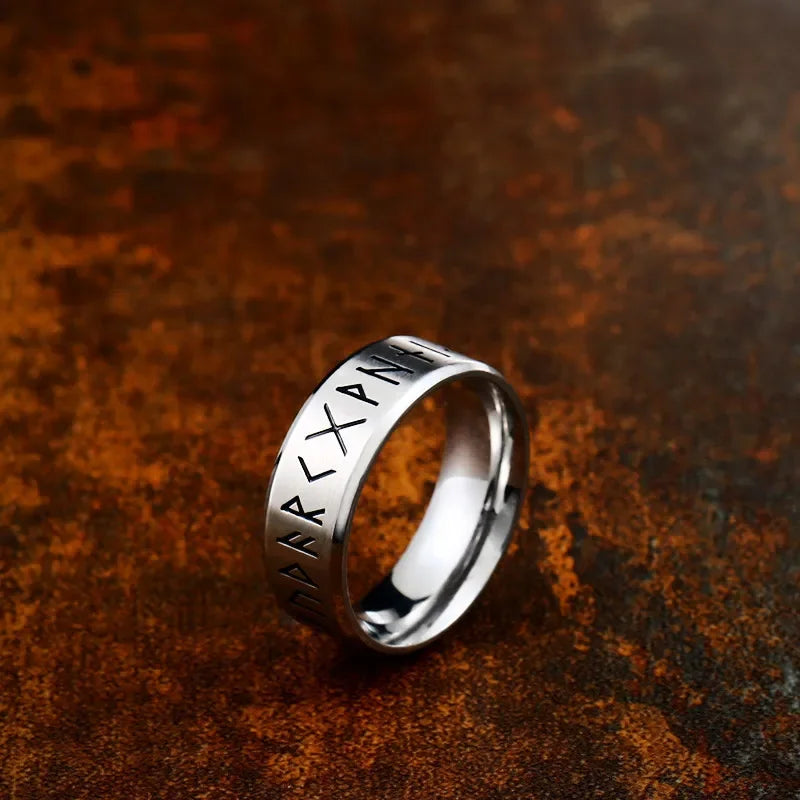 YILUOCD Stainless Steel Viking Runes Ring Nordic Style 24 Runes Powerful Amulets Vintage Odin Norse Counple Jewelry - Madeinsea©