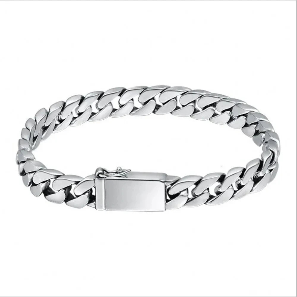 100% S925 Sterling Silver Bracelet 8MM Punk S925 Silver Jewelry Never Fade Carry certificate Men Women Jewelry Gifts - Madeinsea©