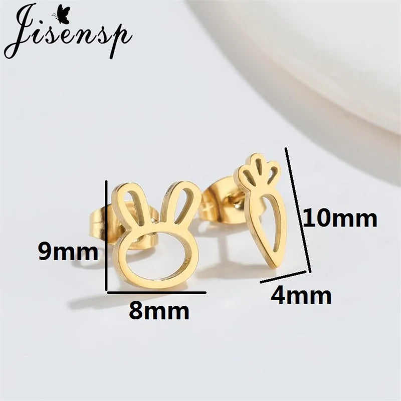 Jisensp Cute Bunny Rabbit Carrot Earrings Animal Stainless Steel Women Earrings Korean Fashion Jewelry for Girlfriend Gift