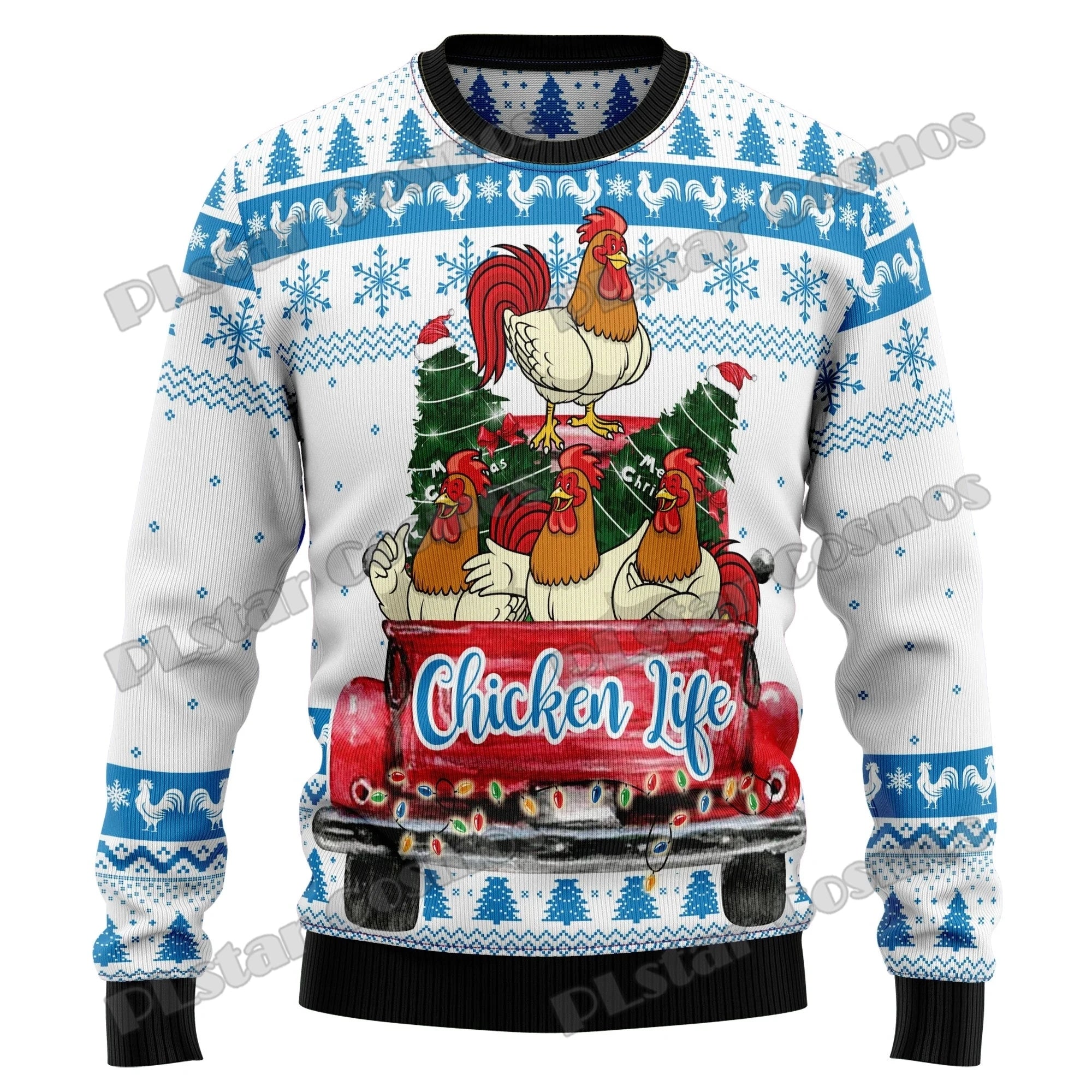 Chicken Life Christmas Graphic 3D Printed Fashion Men's Ugly Christmas Sweater Winter Unisex Casual Knit Pullover Sweater MYY14