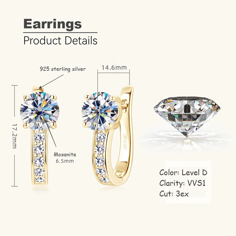 OXTAO 1CT Moissanite U Shape Hoop Earrings 925 Sterling Silver Stud Ear D Color VVS1 For Women Anniversary Gift Fine Jewelry
