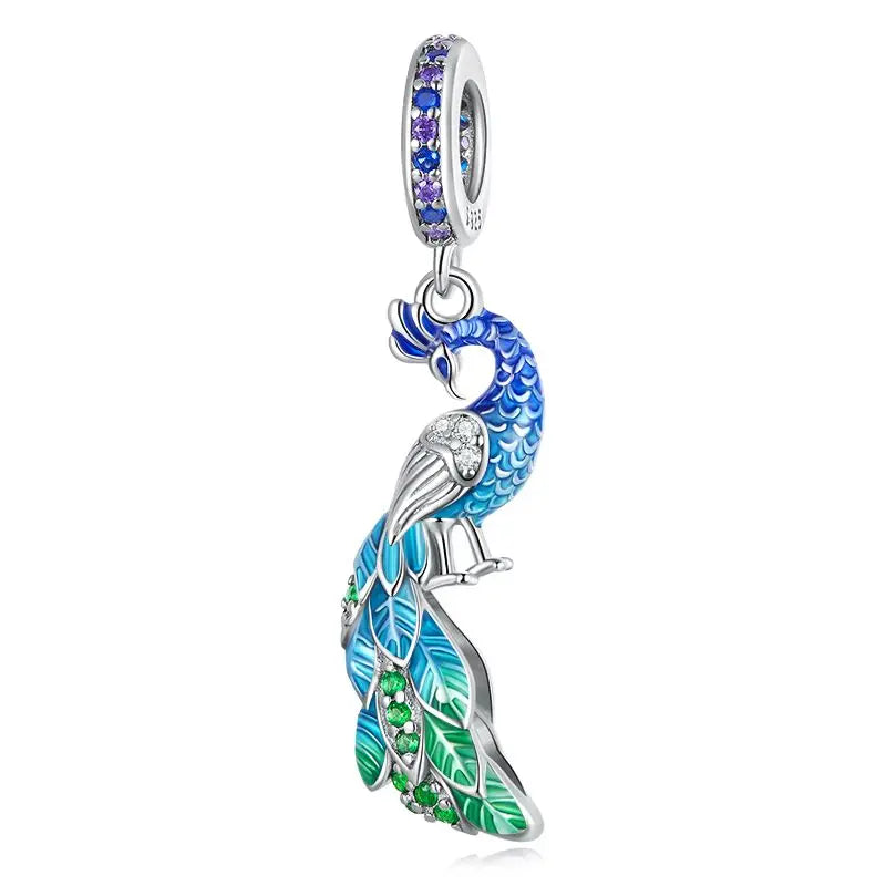 BAMOER 925 Sterling Silver Animal Pendant Colorful Zoo World Flying Dragon Beads Original for Women Teens DIY Cute Necklace