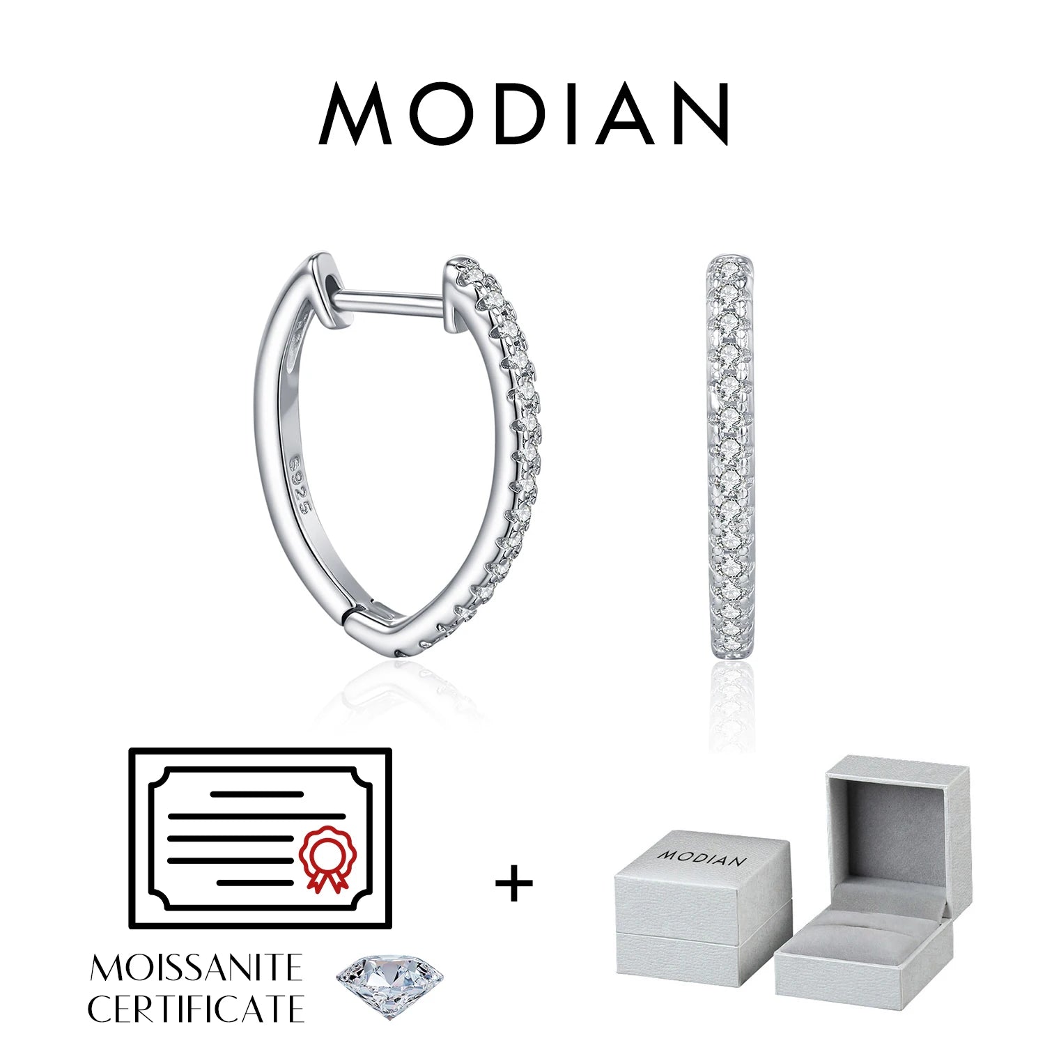 MODIAN D Color Moissanite 925 Sterling Silver Geometric Stackable Fashion Thin Hoop Earring For Women Dating Fine Jewelry