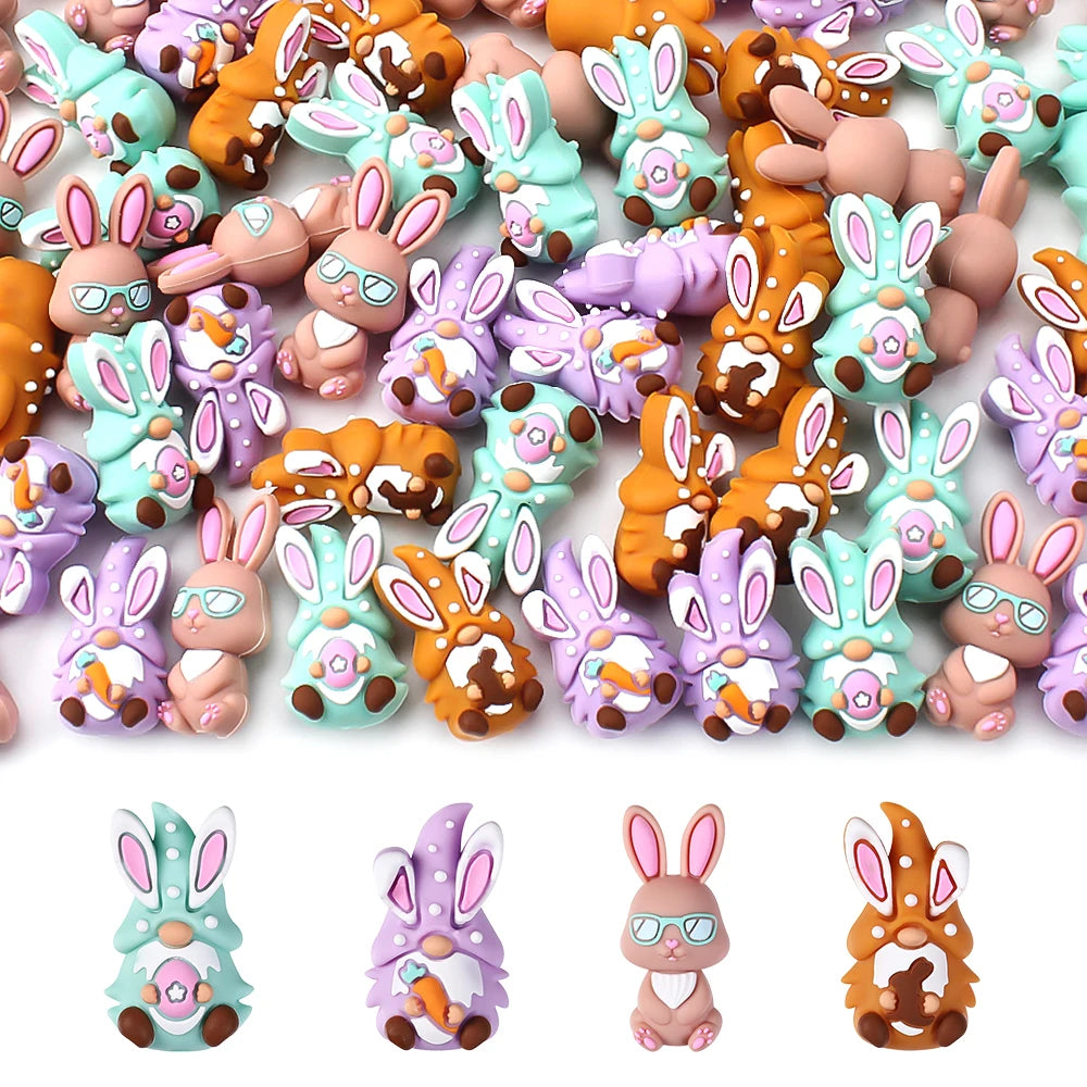 5/10pcs Silicone Beads Easter Egg Bunny Beads Cute for DIY Keychains Jewelry Accessories Bracelet Making Pen Decor Creative Gift