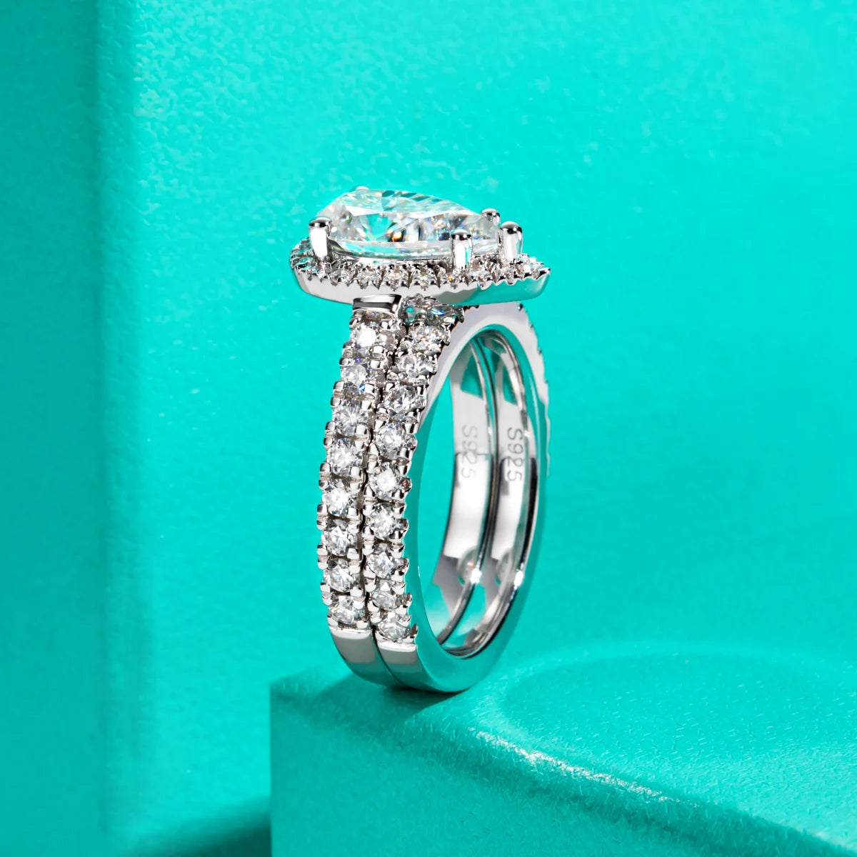 AnuJewel 3ct Pear Cut D Color Moissanite Halo Bridal Ring Set Wedding Band Silver Rings Anniversary Jewelry Gift Wholesale