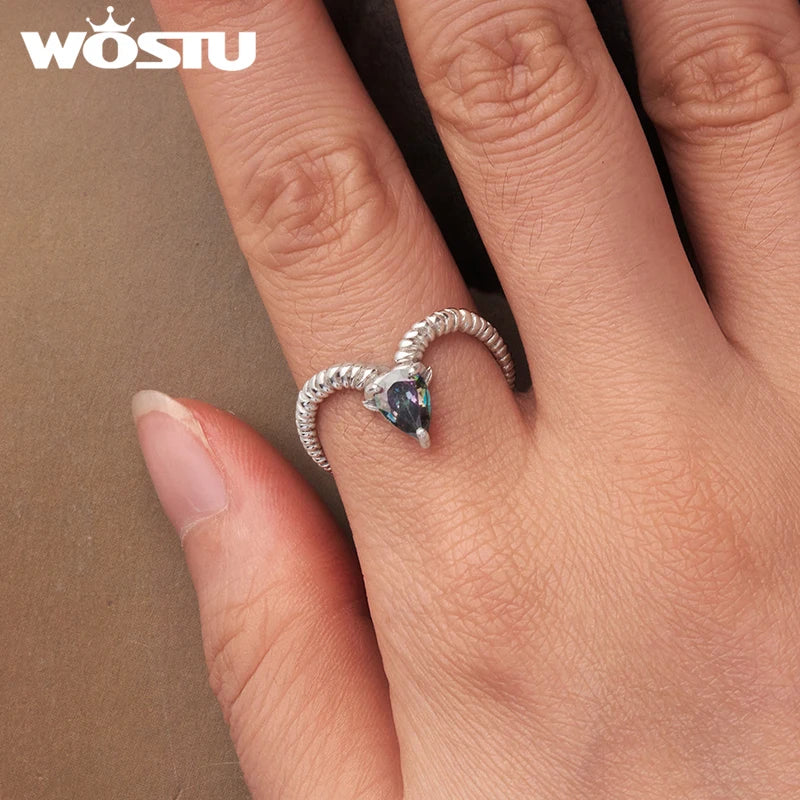 WOSTU 925 Sterling Silver Pisces Zodiac Open Ring Aries Sagittarius Cancer Lucky for Women Birthday Fine Jewelry Gift
