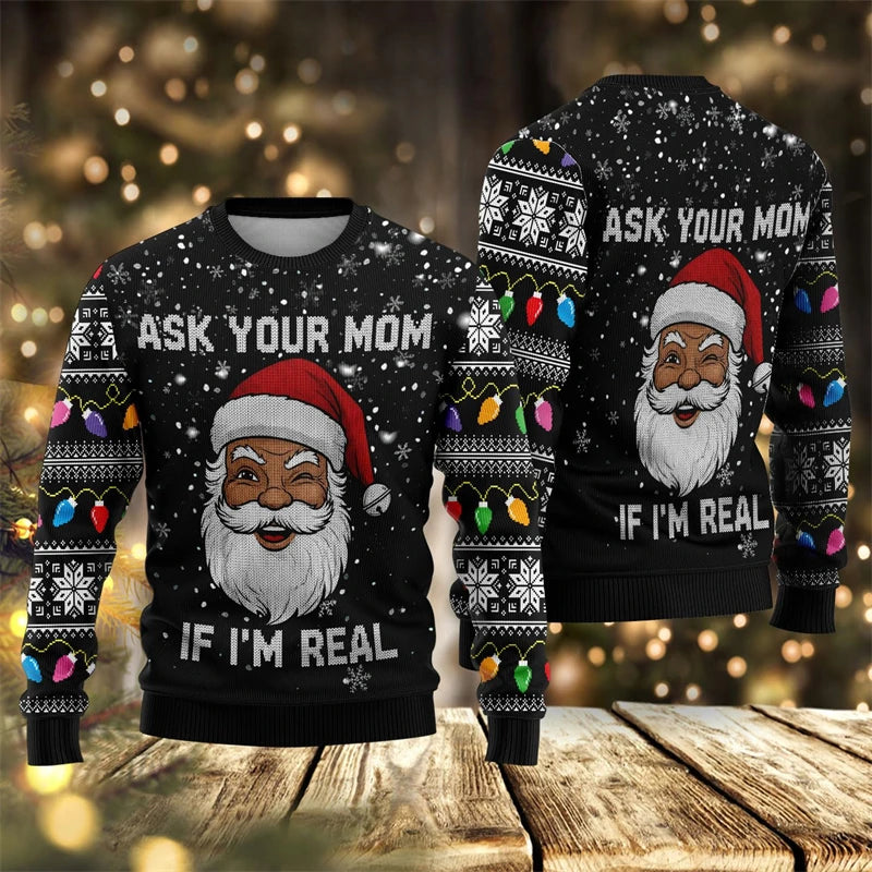 2026 New Santa Claus Graphic Ugly Christmas Sweater Fashion Autumn Streetwear 3D Printed Sweatshirts Loose Breathable Pullovers