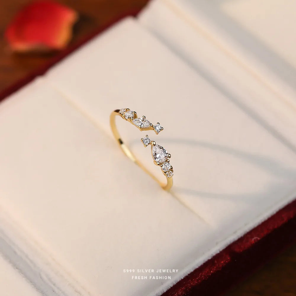 Real 999 Sterling Silver Rings For Women Wedding Party Jewelry Temperament Shiny CZ Elegant Ring Fine Jewelry