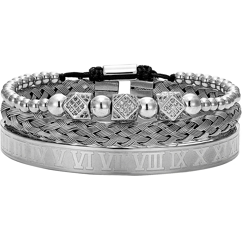 MKENDN Classical Handmade Braiding Bracelet Gold Color Hip Hop Men Pave CZ Zircon Geometry Roman Numeral Luxury Jewelry