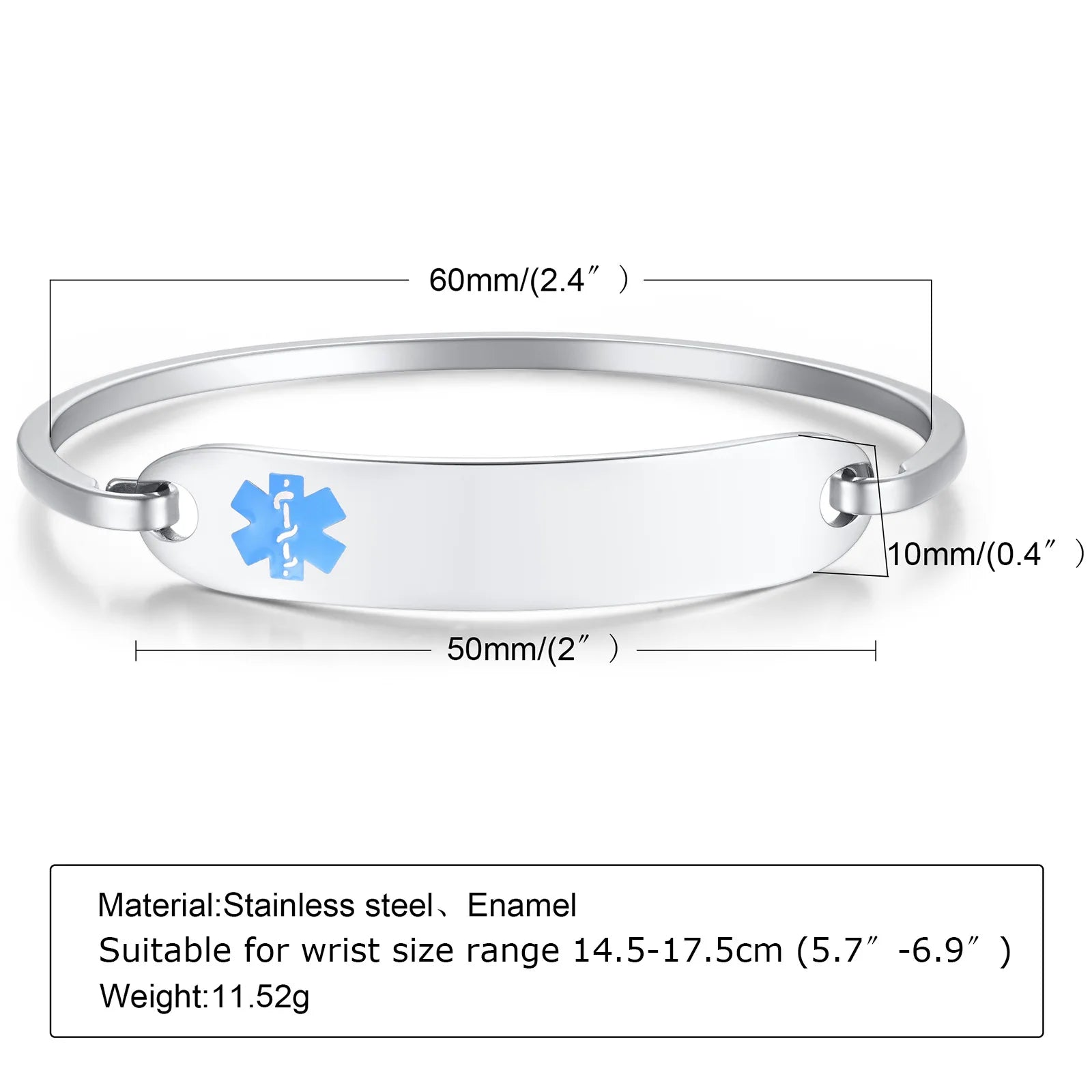 New Fashion Stainless Steel Medical Alert ID Bangle Bracelet for Men Women