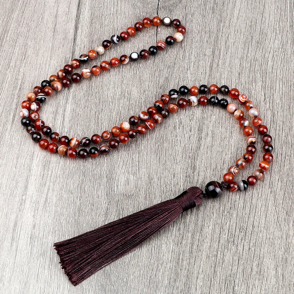 108 Mala Beaded Tassel Necklace Tiger Eyes Turquesa Meditation Yoga Jewelry Women Malachite Bohemian Ethnic Amazonite Necklace