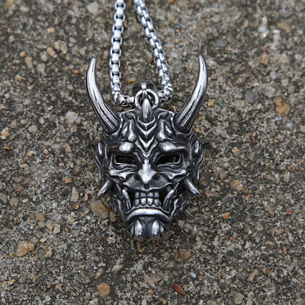 Gothic Vintage Stainless Steel Mask Skull Pendant Necklace For Men Punk Hip Hop Demon Skull Necklaces Amulet Jewelry Wholesale