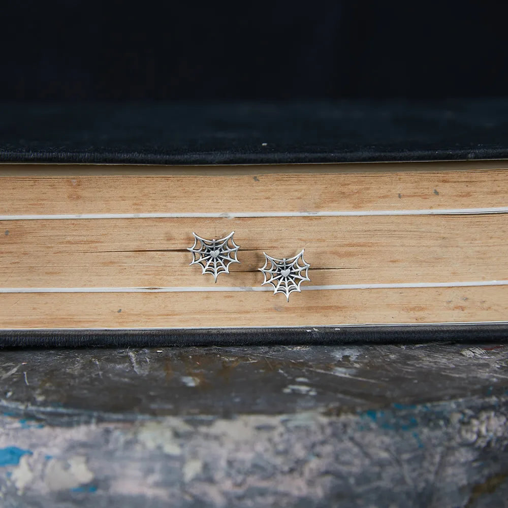 MKENDN Neo-Gothic Style 100% 925 Sterling Silver Creative Retro Spider Web Stud Earrings Personality Minimalist Ear Jewelry