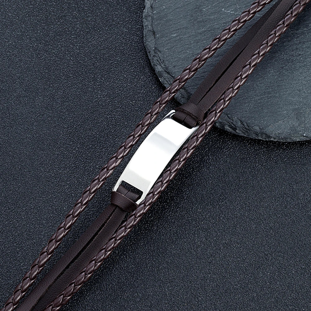 MKENDN Luxury Brand Custom Logo Name Engrave Leather Bangle & Bracelet Women Handmade life-saving Men Rope Id Bracelets