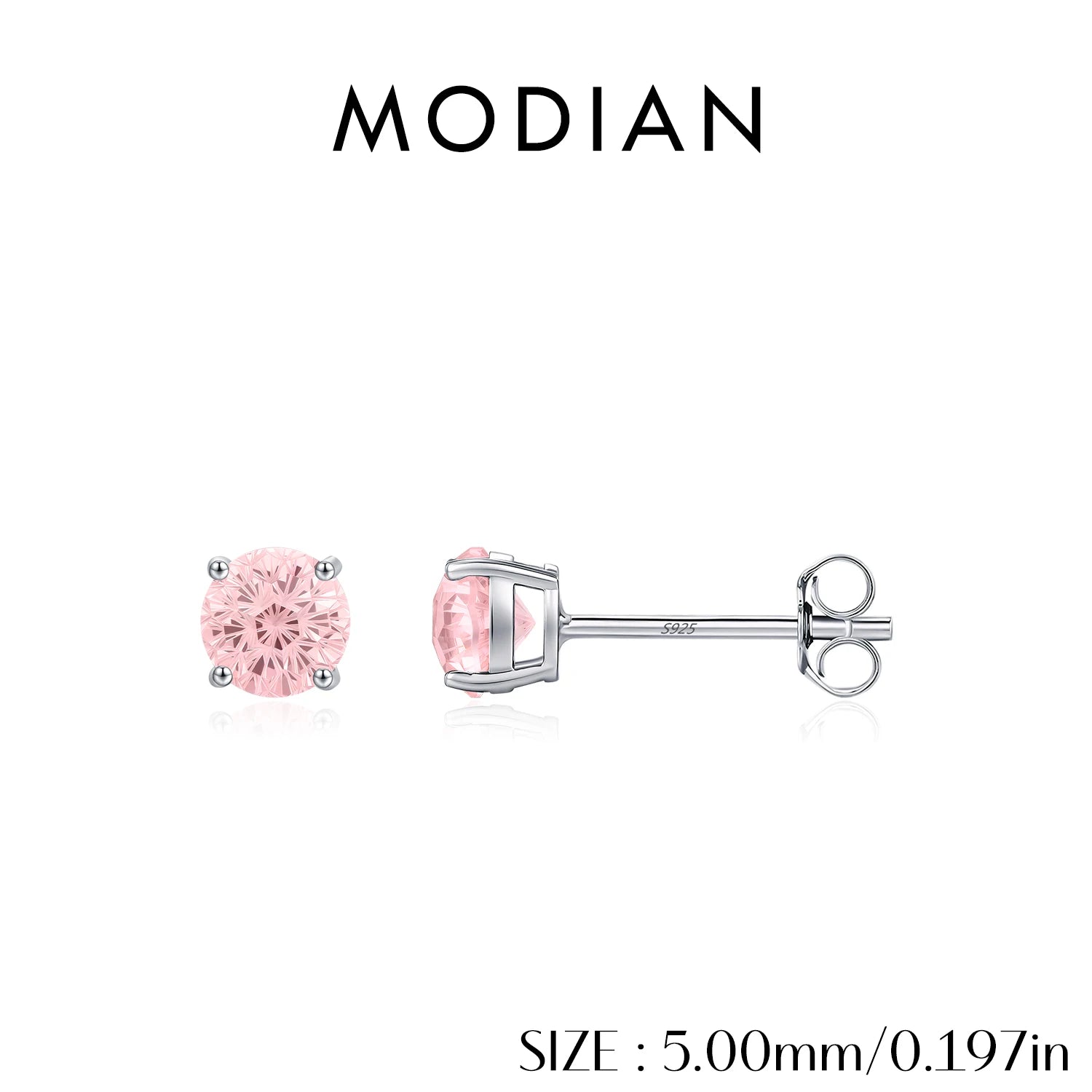 MODIAN 925 Sterling Silver Multiple Sizes Morgan Pink Firework Cut Round CZ Stud Earrings For Women Fine Jewelry