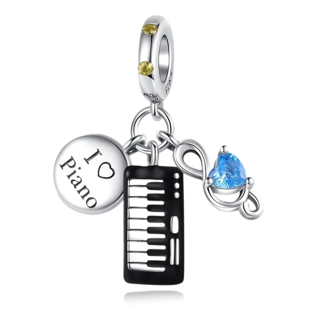 925 Sterling Silver Musical Instrument Charms Beads Piano Guitar Earphone Pendants Earrings Fit Bracelet DIY Fine Jewelry Gift