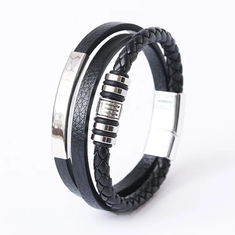 Trendy Leather Bracelets For Men Stainless Steel Bracelet 21CM Multilayer Braided Rope Bracelets for Male Jewelry Gifts - Madeinsea©