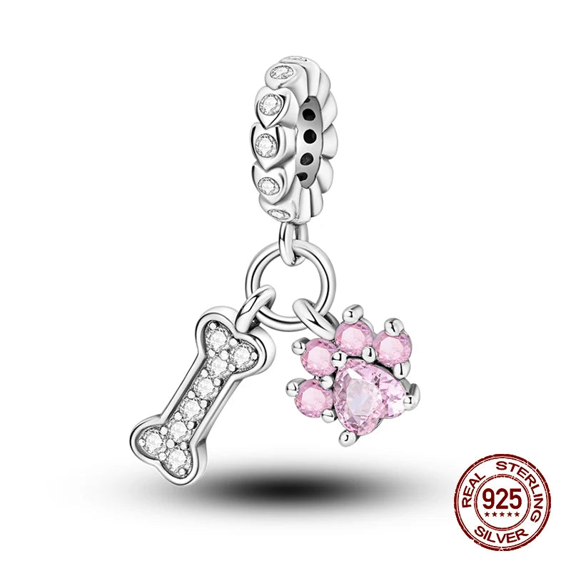 100% 925 Sterling Silver Cute Cat's Paw Dog Animal Pets Charms Beads Fit 3mm 925 Original Bracelet Fine DIY Birthday Jewelry