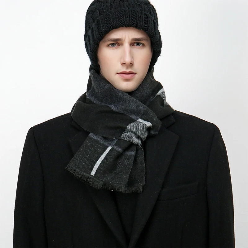 Luxury Winter Man Scarf Plaid Shawl Warm Autumn Cashmere Handkerchief Soft Outdoor Muffler Bufanda Solid Man Scarf 2025 - Madeinsea©