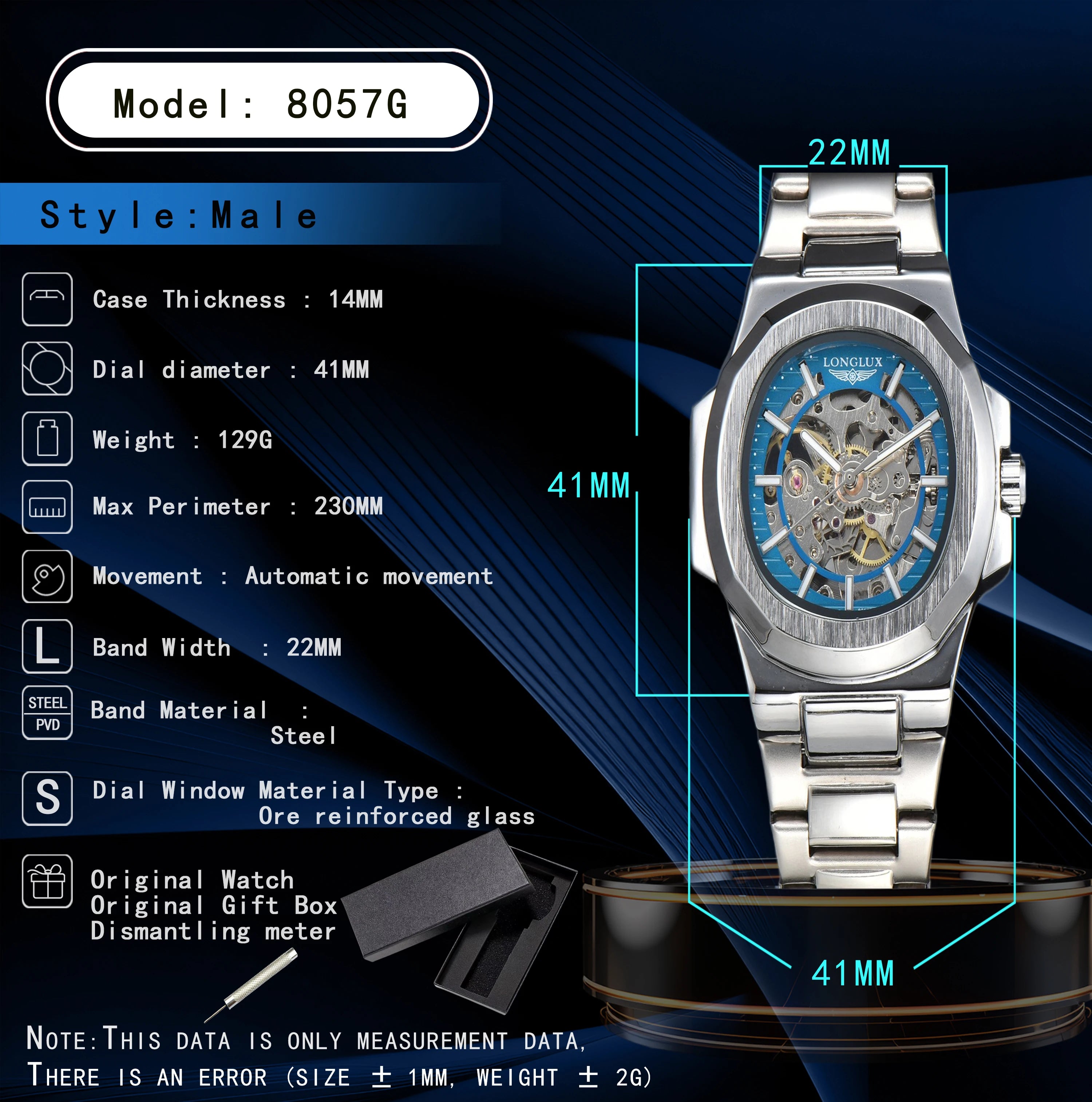 LONGLUX Men automatic mechanical watch luxury watches waterproof skeleton business cheap wholesale stainless steel gift watch - Madeinsea©