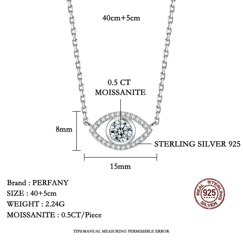 PERFANY 0.5CT Moissanite Necklace for Women S925 Pure Silver eye Pendant Laboratory Diamond  Certified High-end Fashion Jewelry