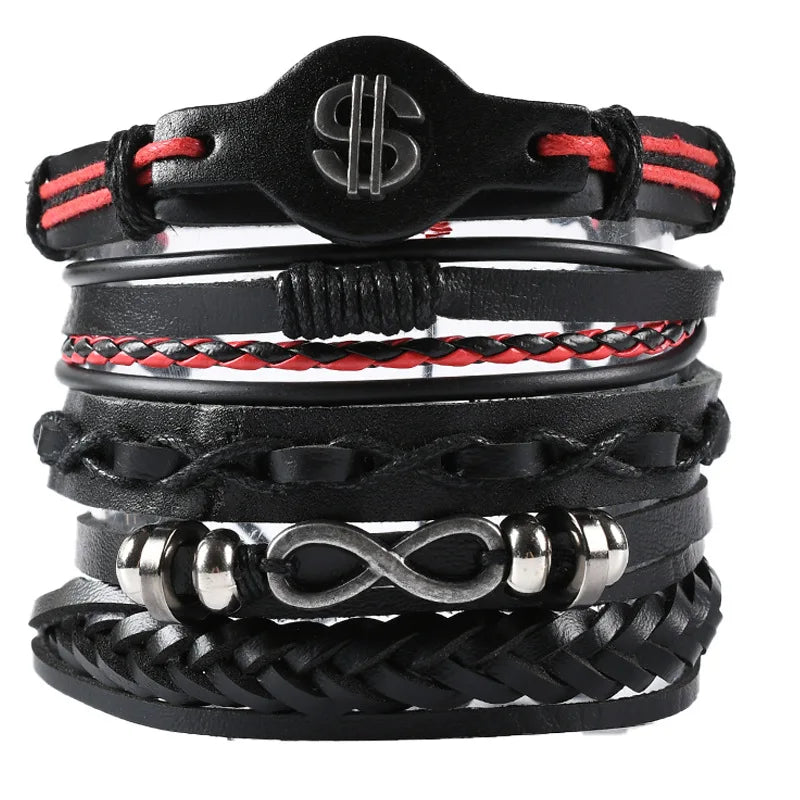 8 Fashion Bracelet Viking Bracelet For Men Hand Bracelets Woven Skull Hand Jewelry Adjustable Leather Set Bracelet For Leather