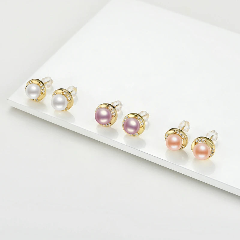 OXTAO Trendy Freshwater Pearl Stud Earrings Daily Wear Jewelry Valentine's Day Girlfriend Birthday Wedding Anniversary Gift