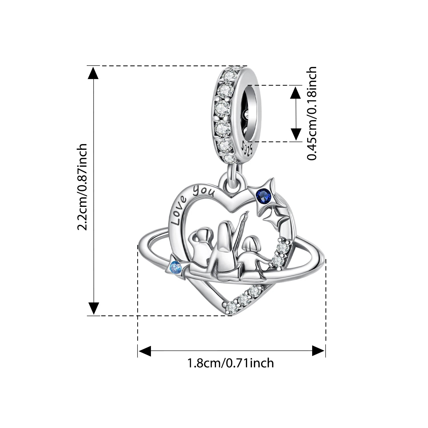 BISAER 925 Sterling Silver Family Charm Bead Boy & Girl Heart Zircon Pendant For Women Girl DIY Bracelet & Necklace Fine Jewelry