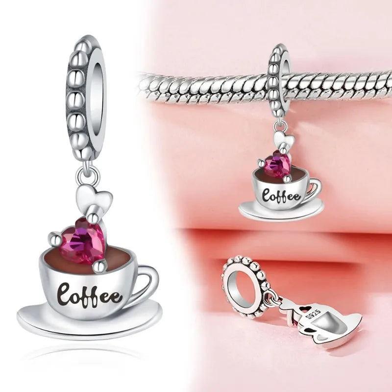 925 Sterling Silver American Coffee Fries Charm Pendant Beads Fit Charms 925 Original Bracelet for Women Jewelry Making
